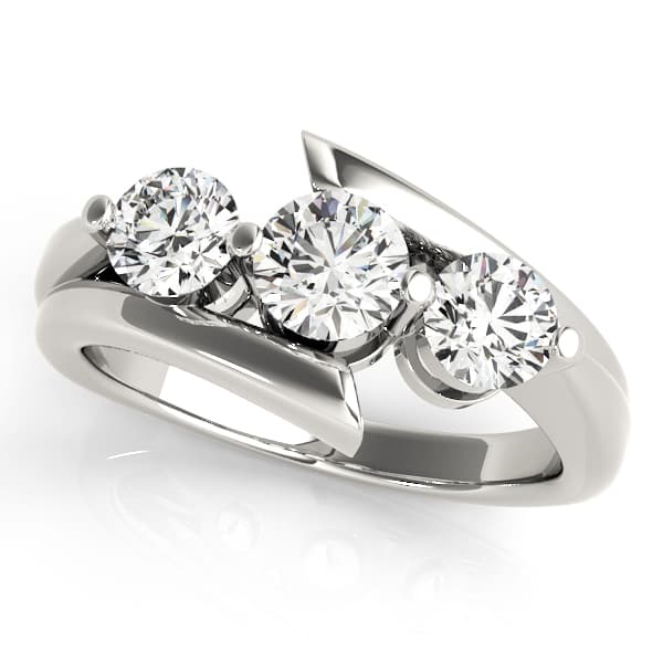 3-Stone Bypass Engagement Ring in 10k White Gold