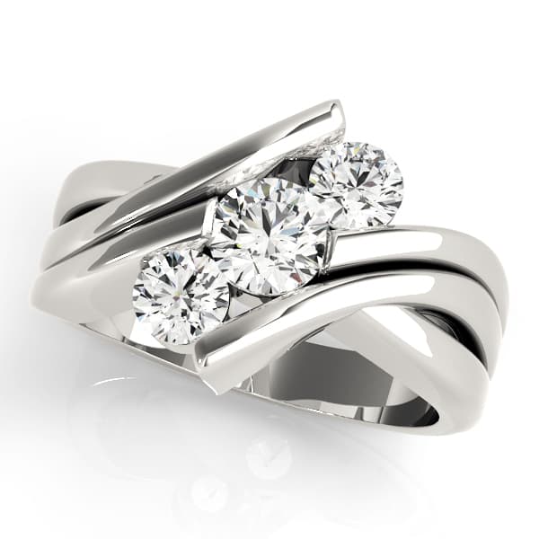 Engagement Rings 3 Stone Round in 10k White Gold