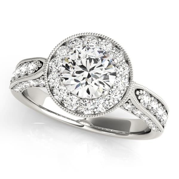 Engagement Rings Halo Round in 10k White Gold