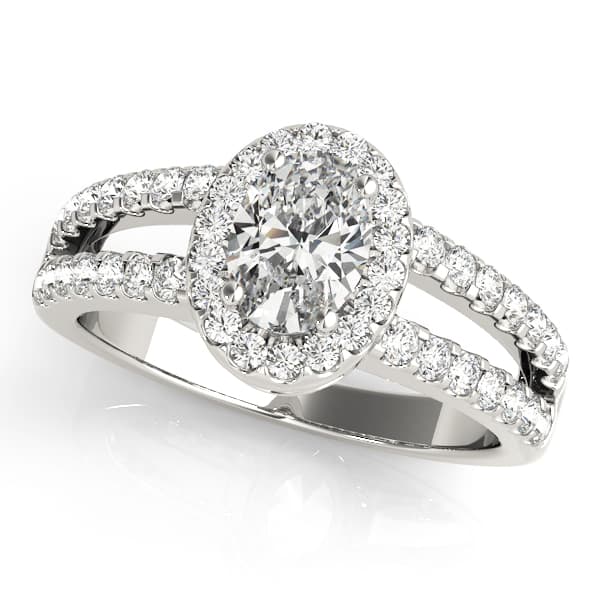 Double Row Split Shank Halo Oval Engagement Ring in 10k White Gold
