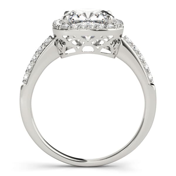 Single Row Halo Cushion Shape Engagement Rings in 10k White Gold