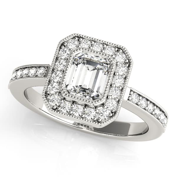 Engagement Rings Halo Emerald in 10k White Gold
