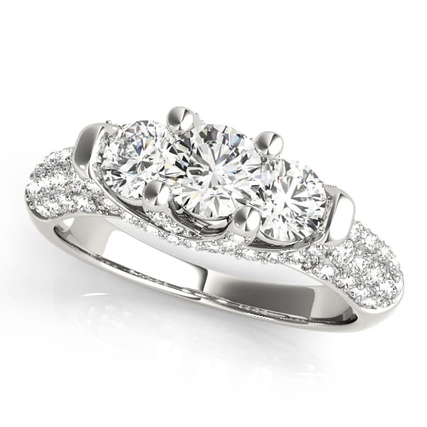 Engagement Rings 3 Stone Round in 10k White Gold