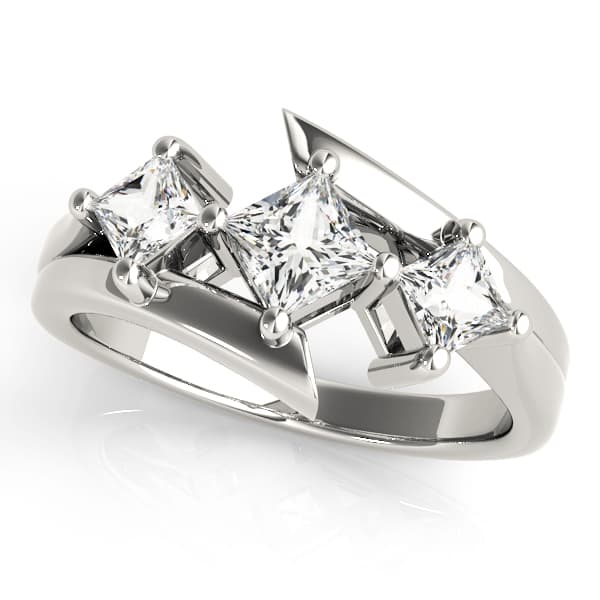 Engagement Rings 3 Stone Princess in 10k White Gold