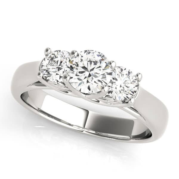 3-Stone Round Trellis Engagement Ring in 10k White Gold