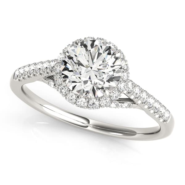 Single Row Hidden Halo Engagement Rings in 10k White Gold
