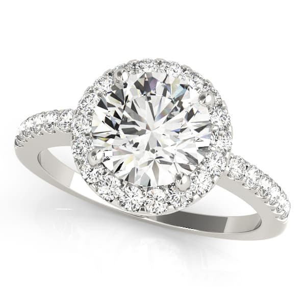 Single Row Halo Engagement Ring in 10k White Gold