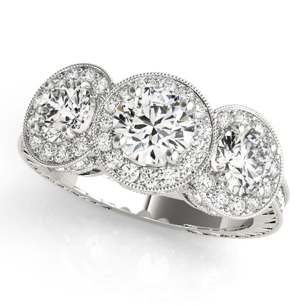 Engagement Rings 3 Stone Round in 10k White Gold