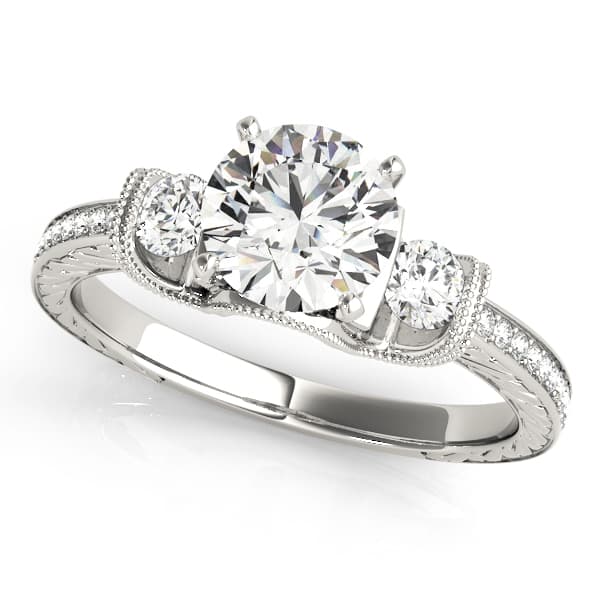 3-Stone Milgrain Round Engagement Ring — style 84327 in 10k White Gold