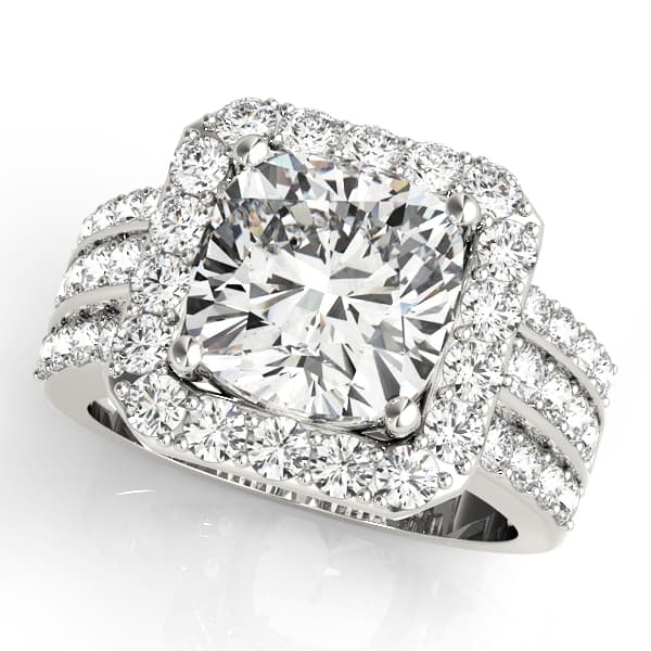 Multirow Halo Engagement Ring in 10k White Gold