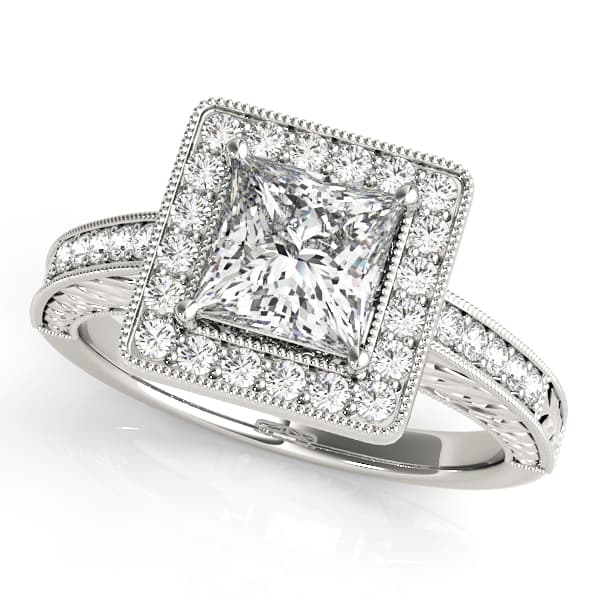 ENGAGEMENT RINGS HALO SQUARE &amp; CUS in 10k White Gold