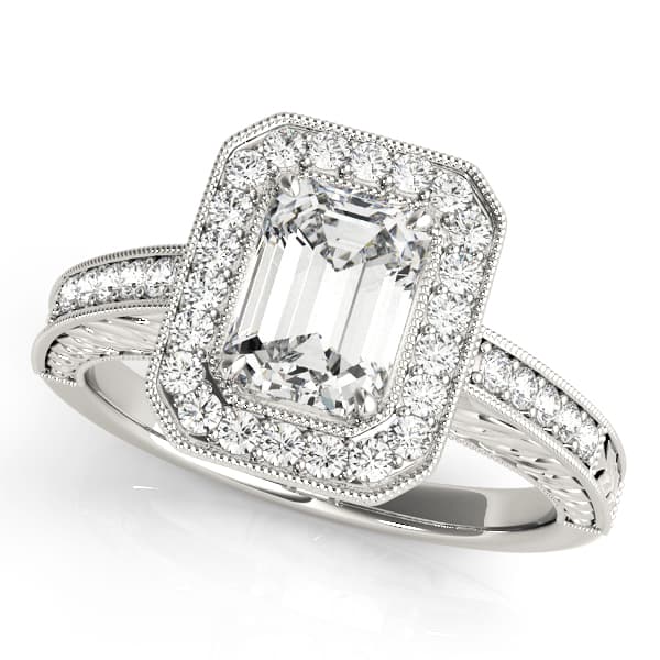 Engagement Rings Halo Emerald in 10k White Gold