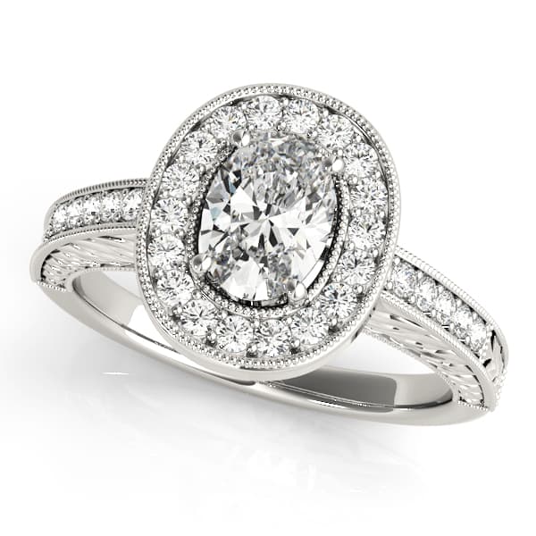 Oval Shaped Milgrain Filigree Engagement Rings in 10k White Gold