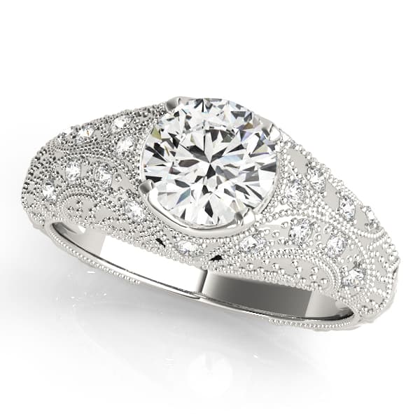 Antique Style Milgrain Engagement Rings in 10k White Gold
