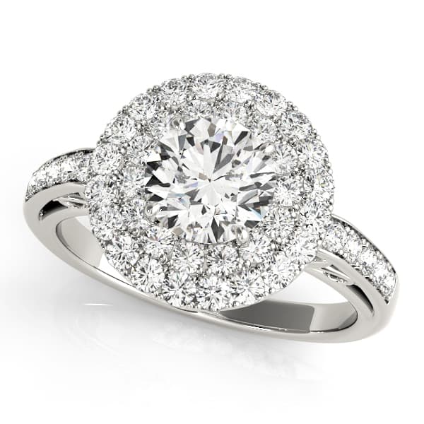 Single Row Double Halo Filigree Engagement Rings in 10k White Gold