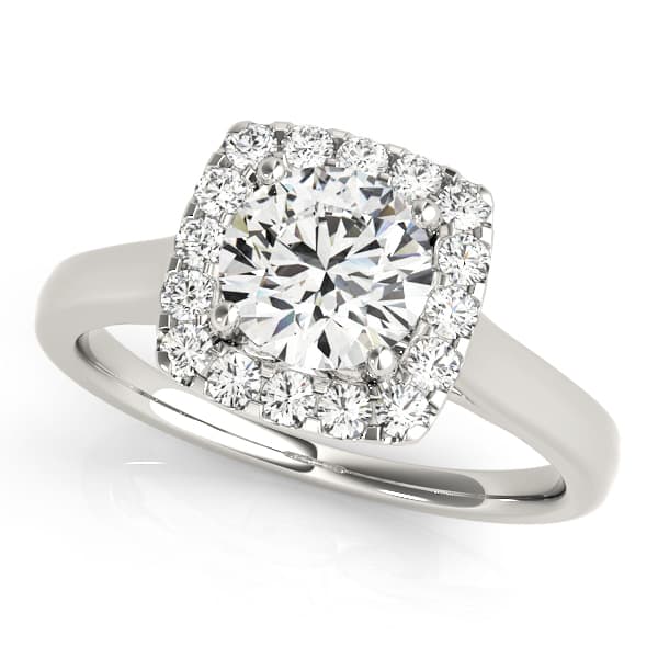 Squared Shape Halo Engagement Ring in 10k White Gold