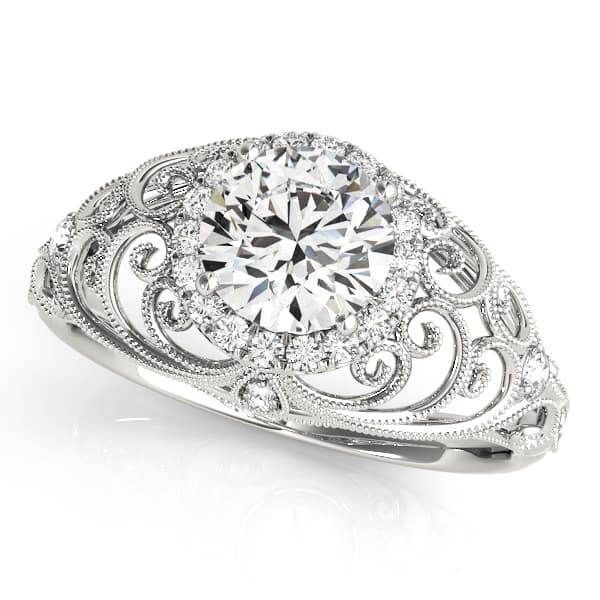 Vintage-Inspired Milgrain Filigree Engagement Ring in 10k White Gold