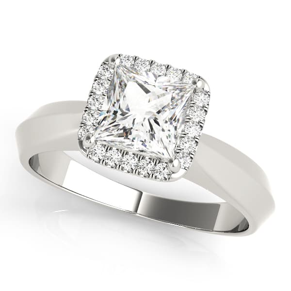 Solitaire Cushion Cut Halo Engagement Ring in 10k White Gold