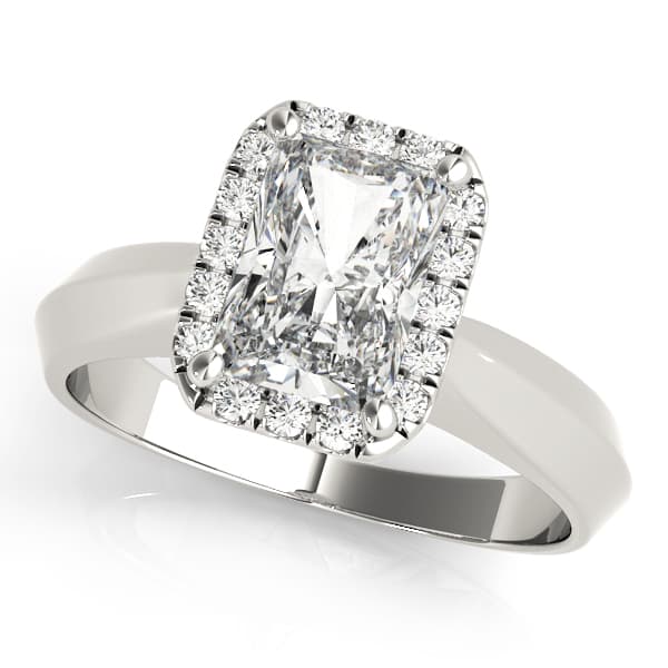 Solitaire Halo Emerald Engagement Ring in 10k White Gold