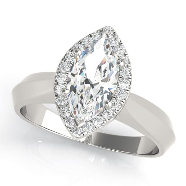 Marquise Shape Solitaire Halo Engagement Ring in 10k White Gold