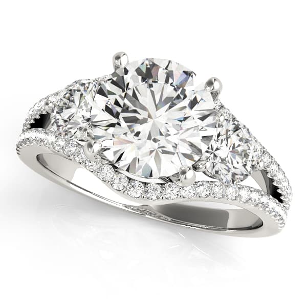 3-Stone Double Row Split Shank Engagement Ring in 10k White Gold