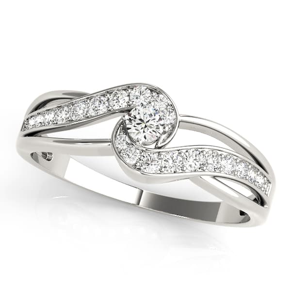 Bypass Swirl Round Cut Engagement Ring in 10k White Gold