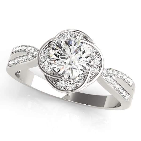Multirow Twisted Halo Engagement Ring in 10k White Gold