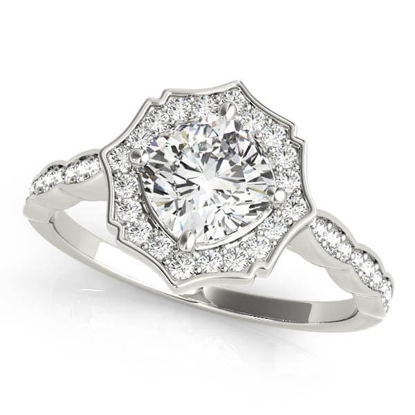 Scalloped Cushion Halo Ring in 10k White Gold