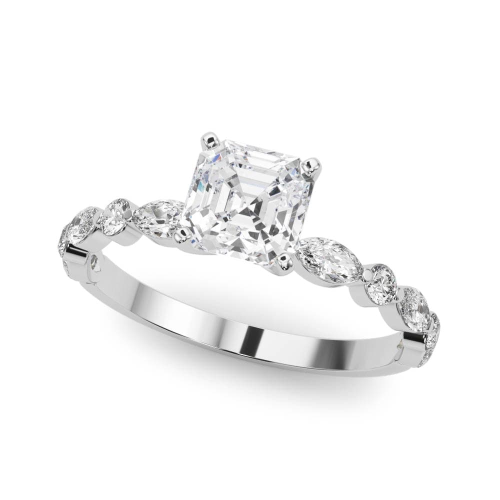Alternating Round &amp; Marquise Engagement Ring — style 85225 in 10k White Gold