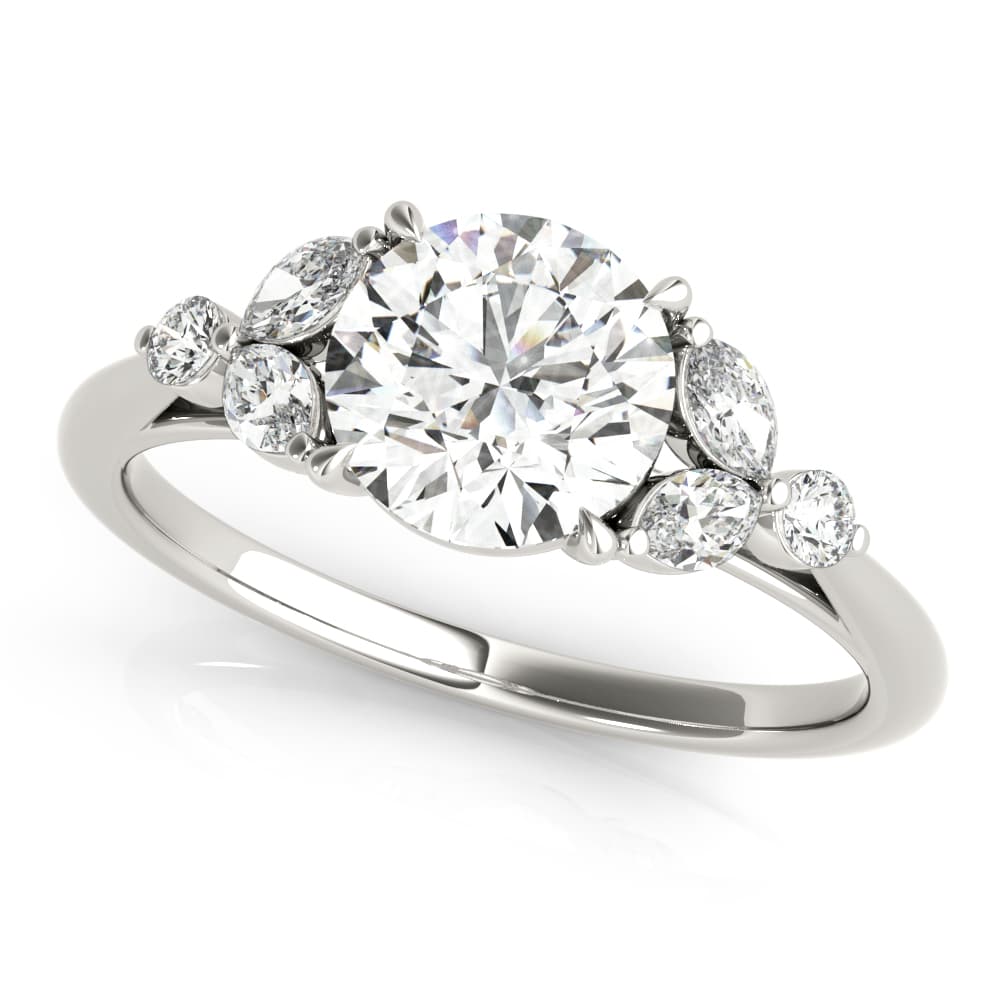 Fancy Side Cluster Round Engagement Ring in 10k White Gold