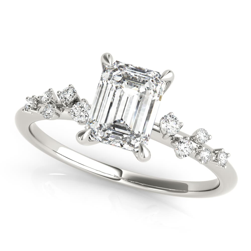 Emerald-Cut Scatter Engagement Ring in 10k White Gold