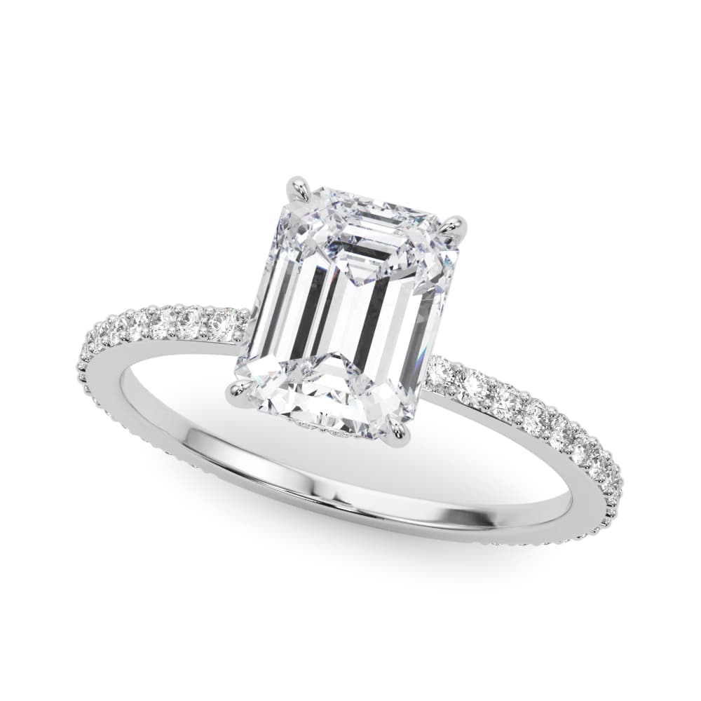 Emerald Cut Hidden Halo Engagement Ring in 10k White Gold