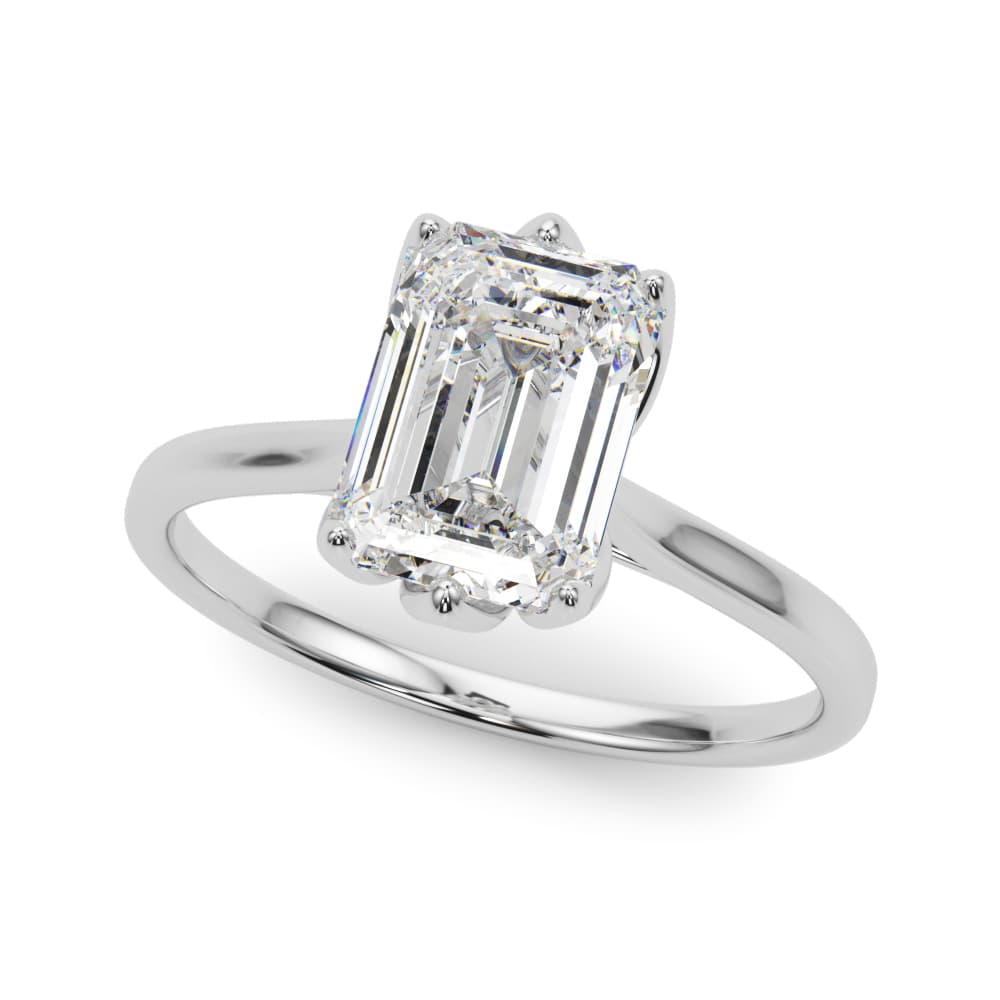 6-Prong Emerald Cut Floral Engagement Ring in 10k White Gold