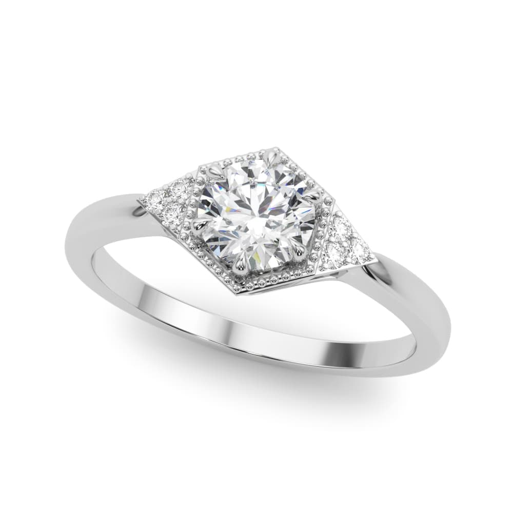 Round Hexagonal Shaped Engagement Ring in 10k White Gold