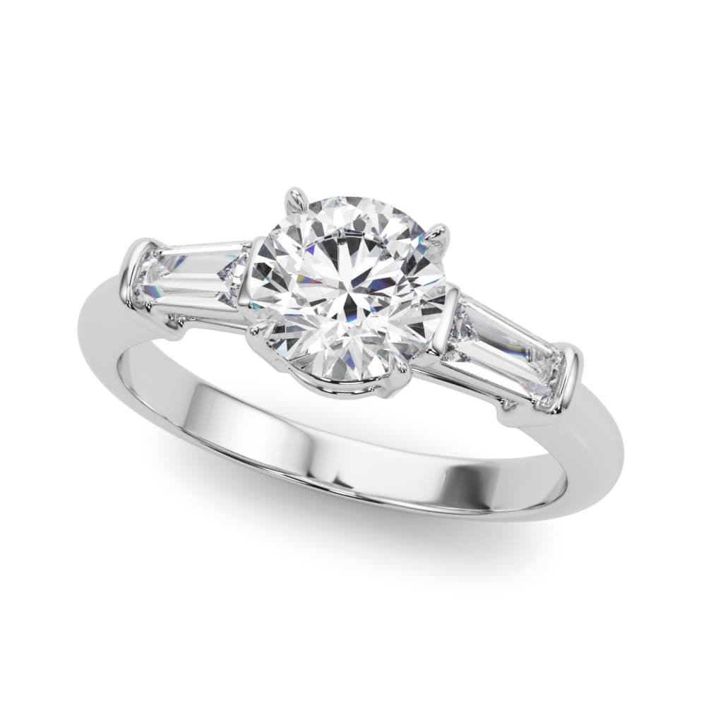 3 Stone Ring Round ctr Tb Sides in 10k White Gold