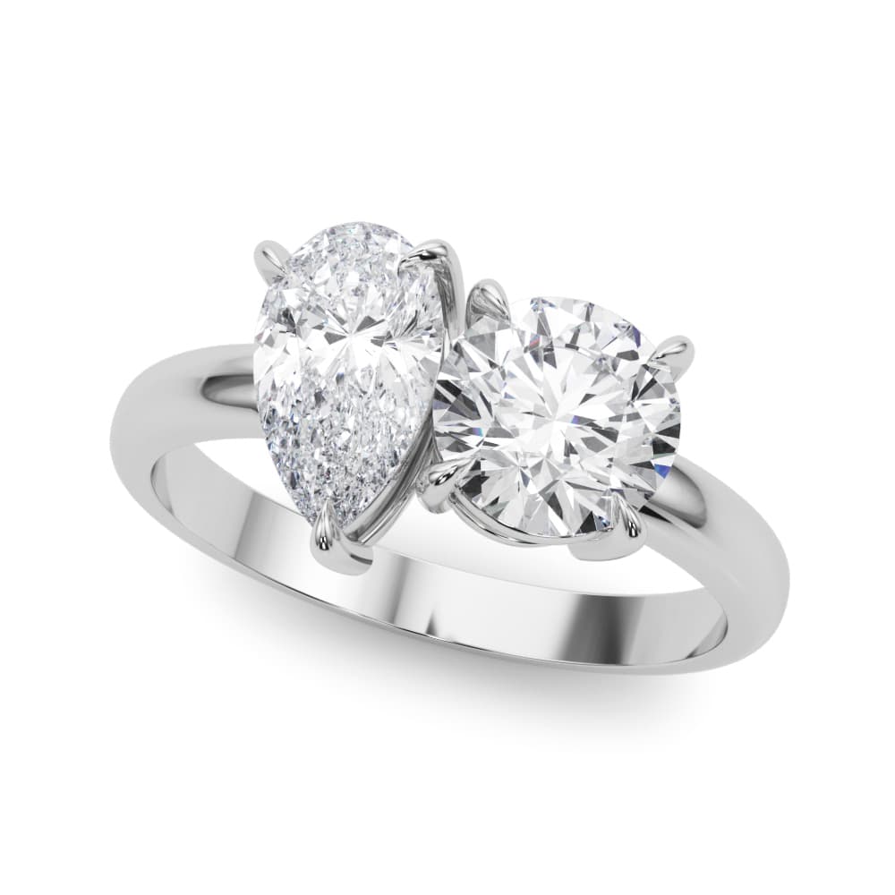 2-Stone Round &amp; Pear Engagement Ring in 10k White Gold