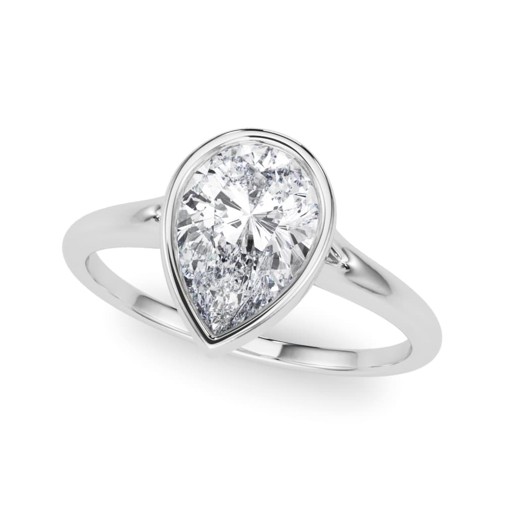 Bezel Set Pear Solitaire Engagement Ring in 10k White Gold