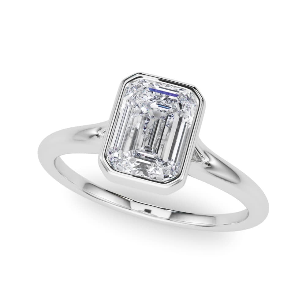 Bezel Set Emerald Cut Solitaire Engagement RIng in 10k White Gold