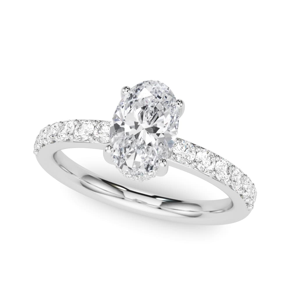 Single Row Prong Set Oval Center Engagement Rings in 10k White Gold