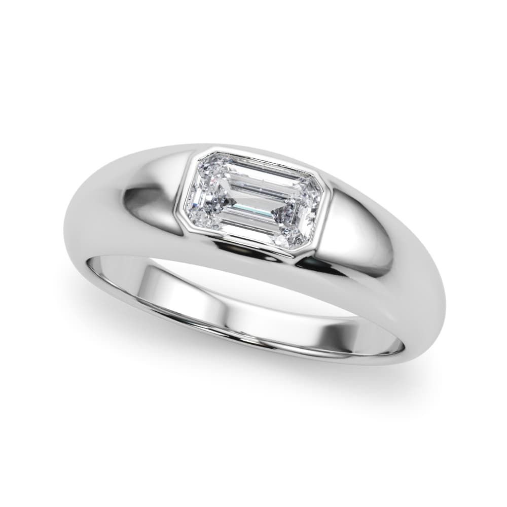 Modern Emerald Cut Bezel Set Engagement Ring in 10k White Gold