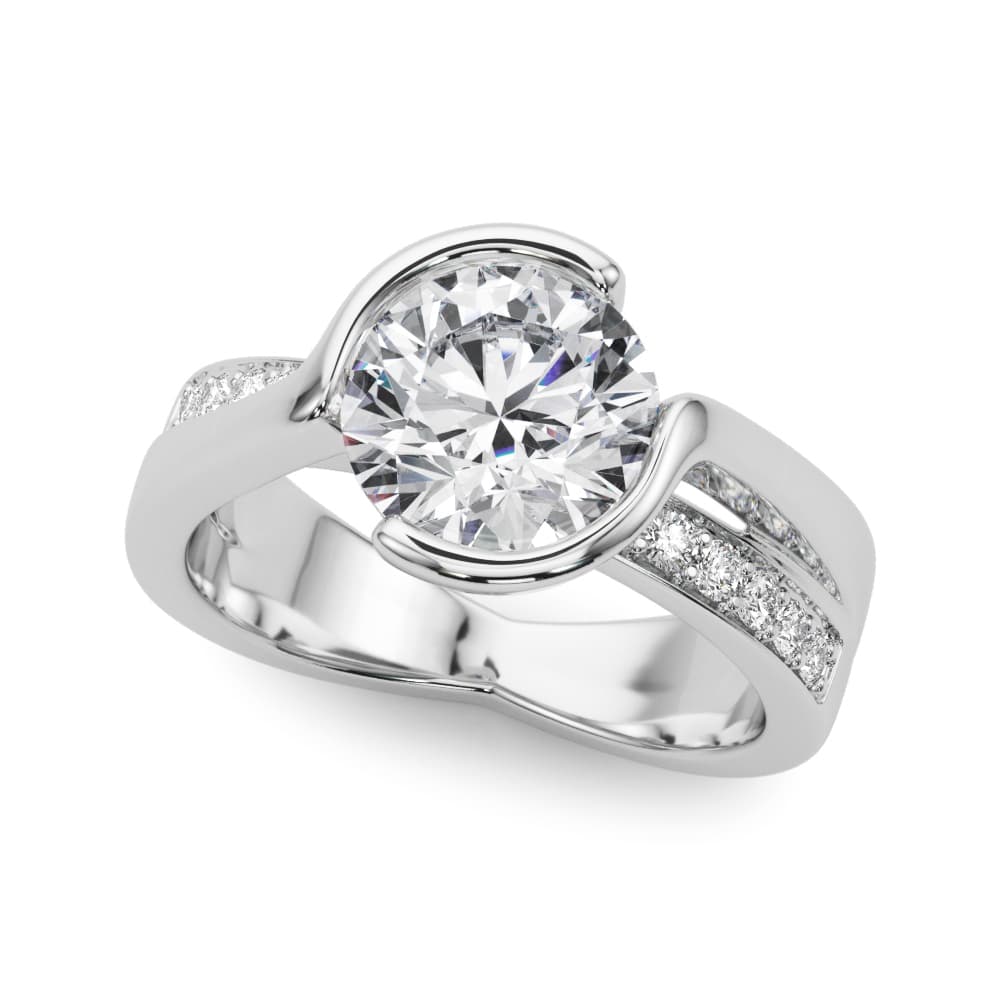 Accented Round Bypass Engagement Ring in 10k White Gold