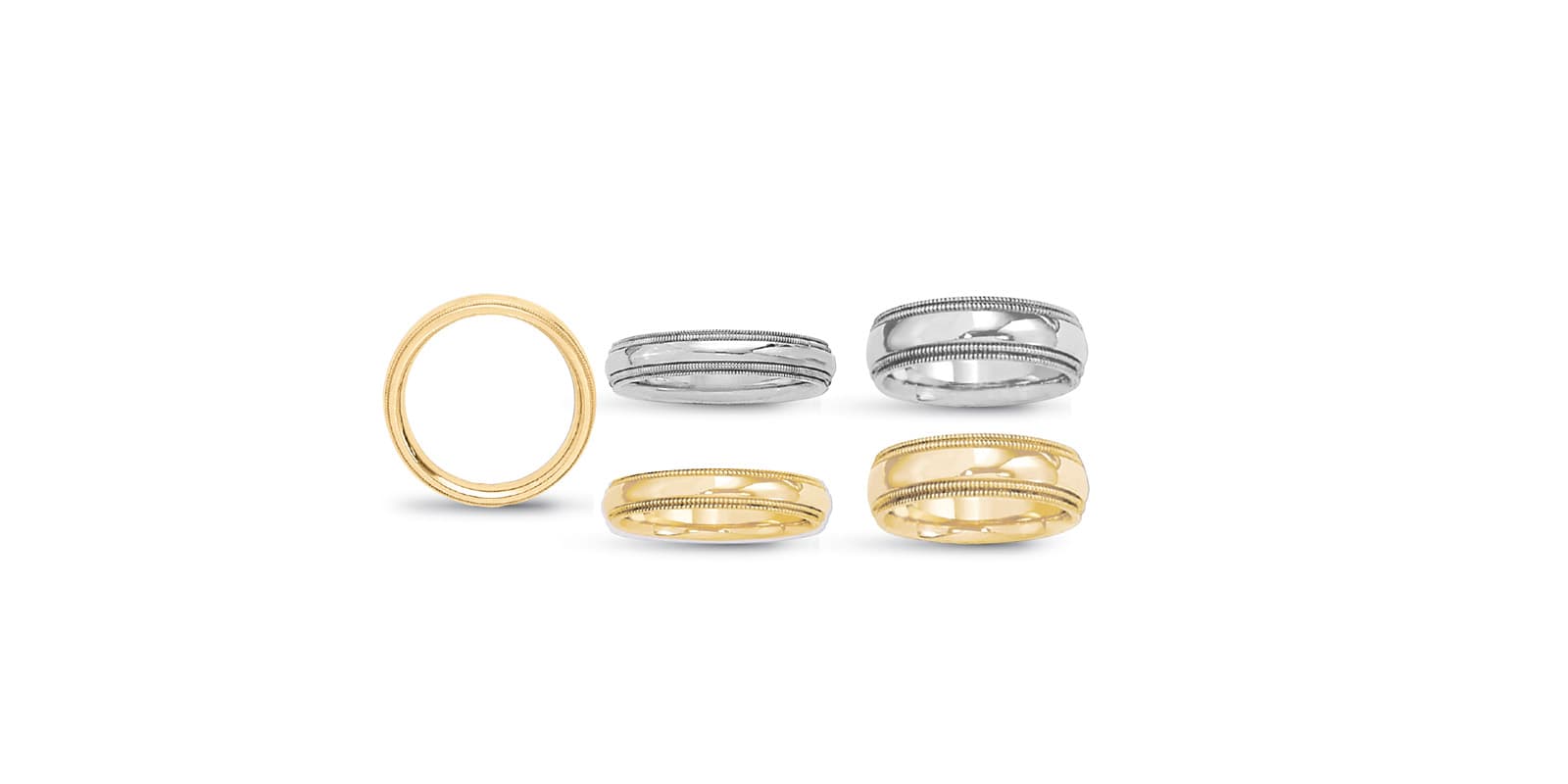 6mm double milgrain comfort fit — White Gold