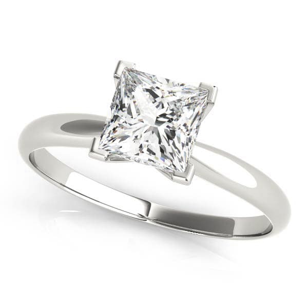 Solitaire Princess Cut Engagement Ring in 14k White Gold