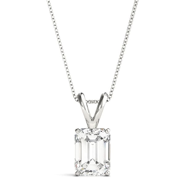 Classic Solitaire Emerald Prong Set Pendant — 4X3