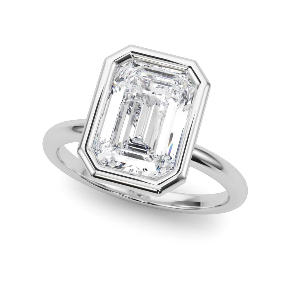 Solitaire Bezel Set Emerald Cut Engagement Ring — style L0264R in 14k White Gold