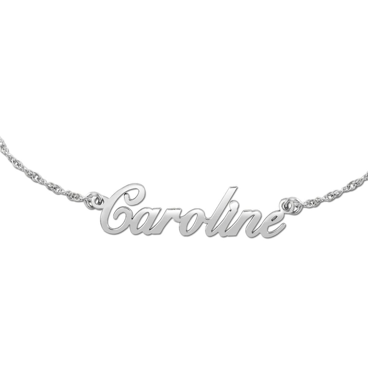 Polished Nameplate Necklaces — White Gold