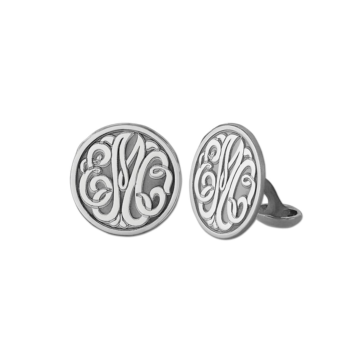 Engraved Initial Circle Monogram Cufflink — White Gold