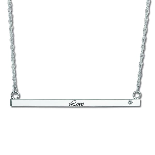 50 mm X 3 mm Bar Pendant- W/diamond — NAME CENTER (0.02 ct. tw.) — White Gold