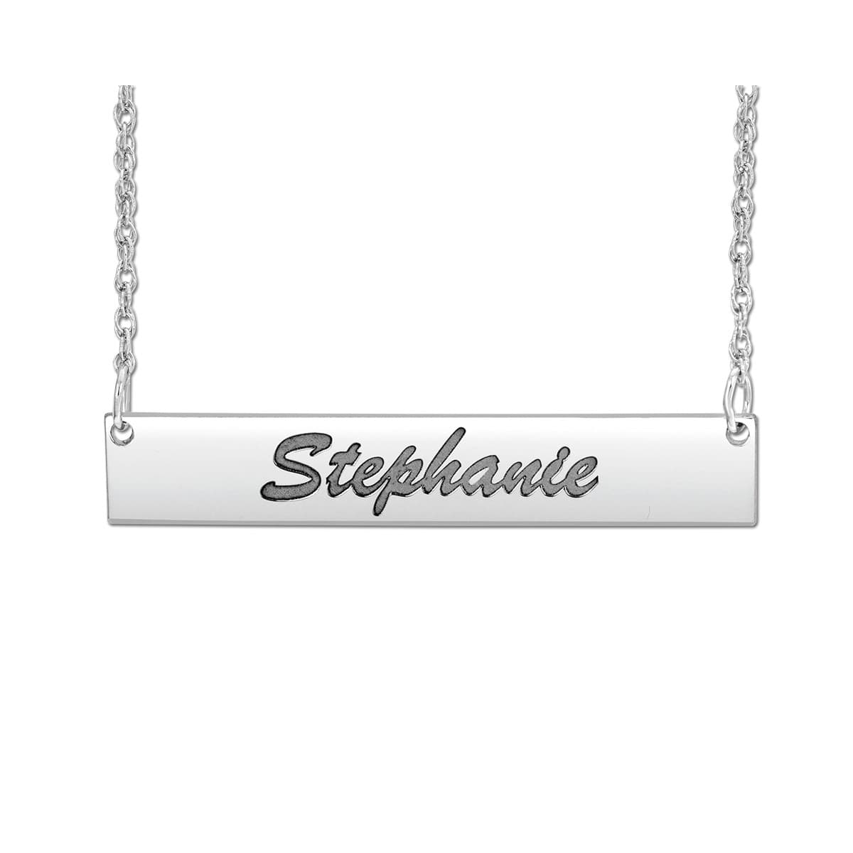 Monogramed Initial Name Bar Pendant Necklace — White Gold