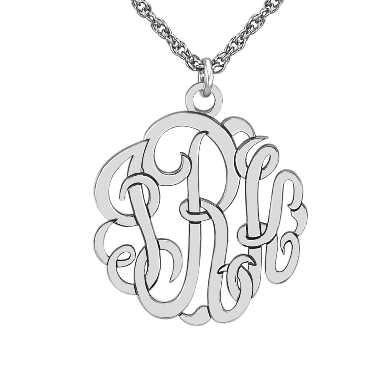 Classic Monogram Personalized Pendant Necklace — 15 MM — White Gold